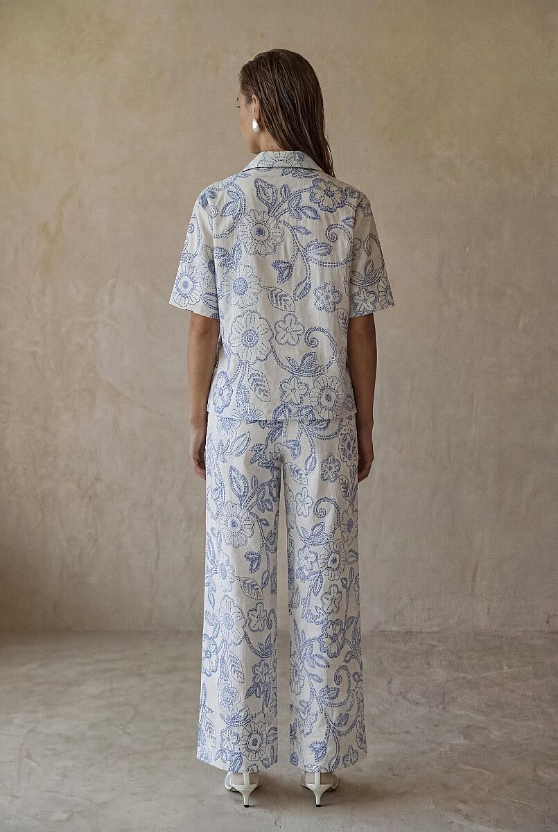 ADRIA - Braletli Keten Dokulu Kadın Kısa Kol Pijama Takım - Neutral - Pierre Cardin (1)