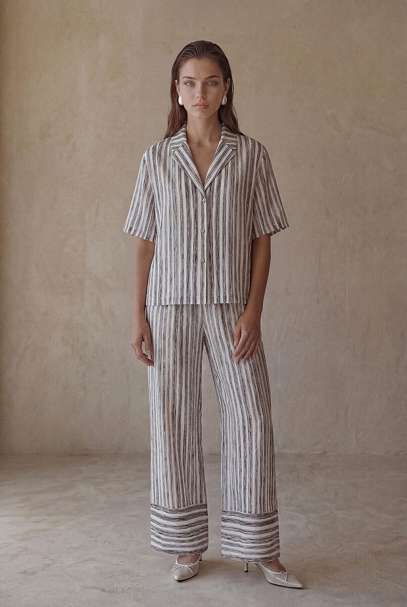 JULIA - Braletli Keten Dokulu Kadın Pijama Takımı - Neutral - Pierre Cardin (1)