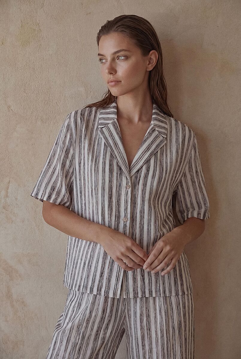 JULIA - Braletli Keten Dokulu Kadın Pijama Takımı - Neutral - Pierre Cardin (1)