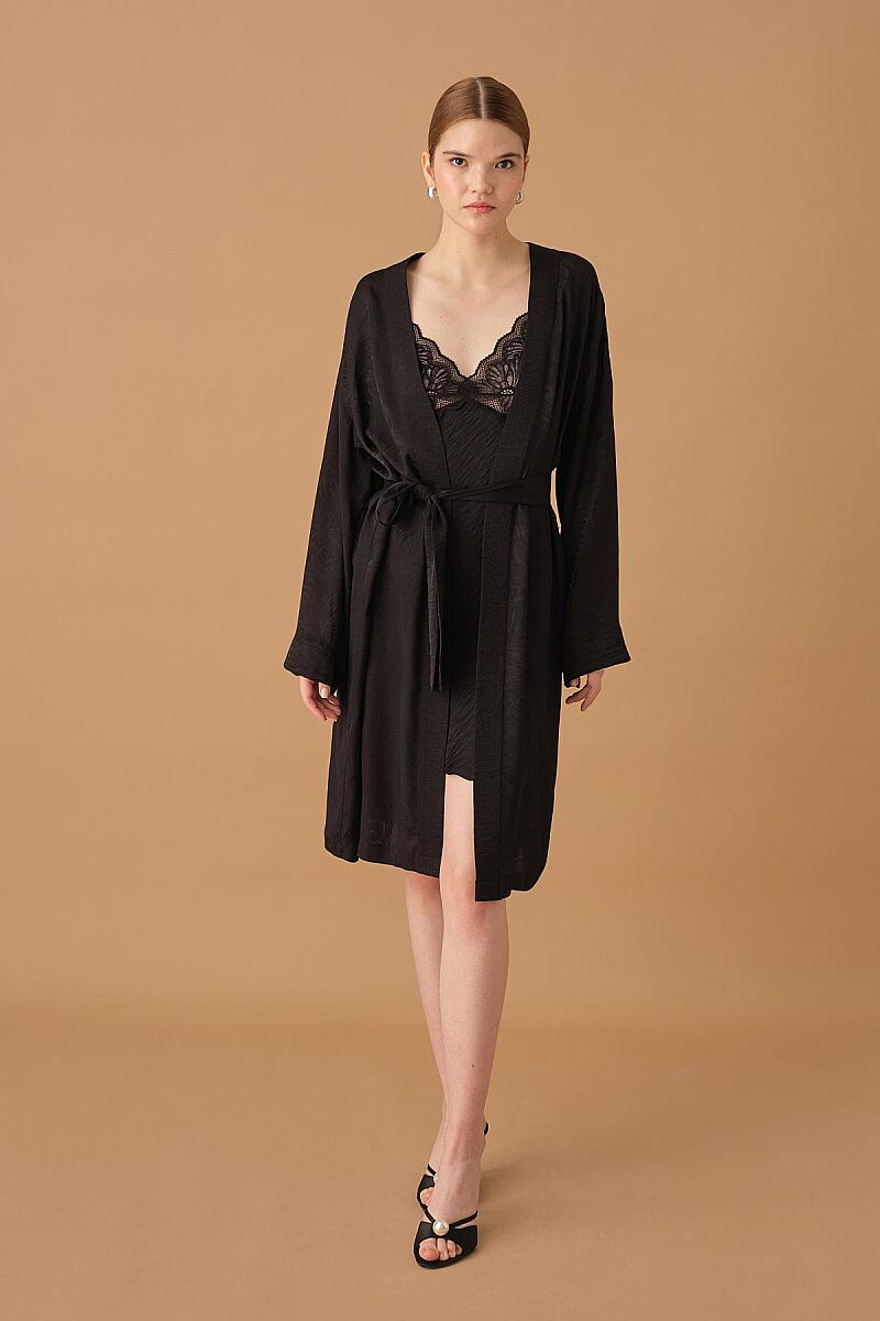 JANET - İpek Saten Altılı Gelin Çeyiz Takımı - Black - Pierre Cardin (1)