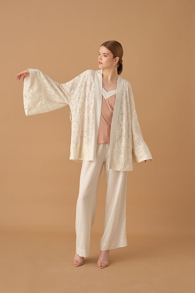 NICOLE - Kimonolu Keten Kadın Pijama Takımı - Neutral - Pierre Cardin (1)