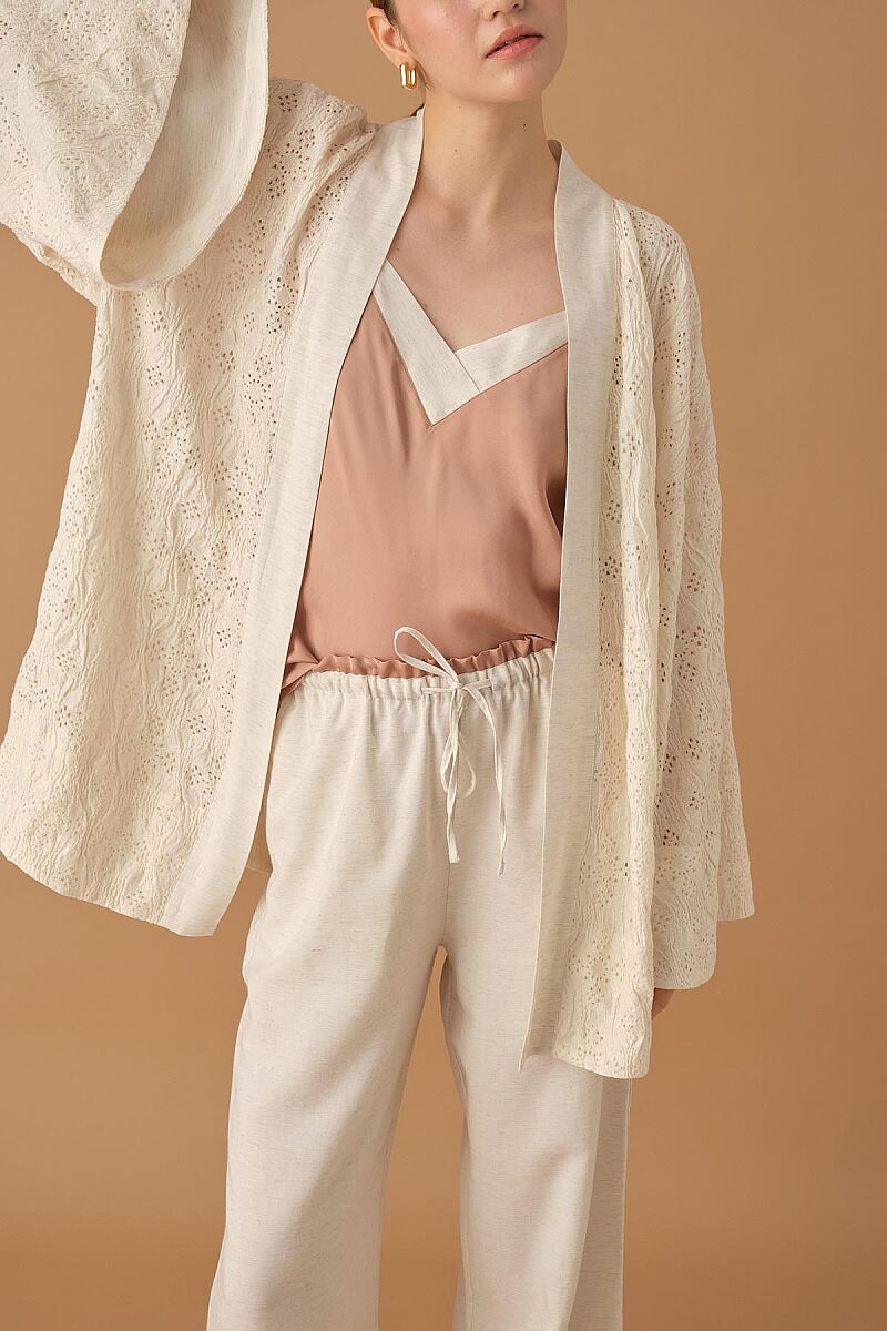 NICOLE - Kimonolu Keten Kadın Pijama Takımı - Neutral - Pierre Cardin (1)