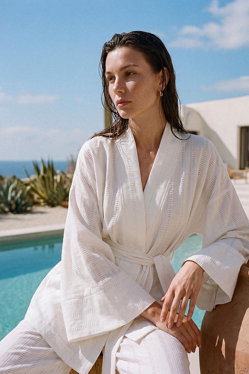 GLORIA - Kimonolu Viscose Kadın Pijama Takımı - Ivory - Pierre Cardin