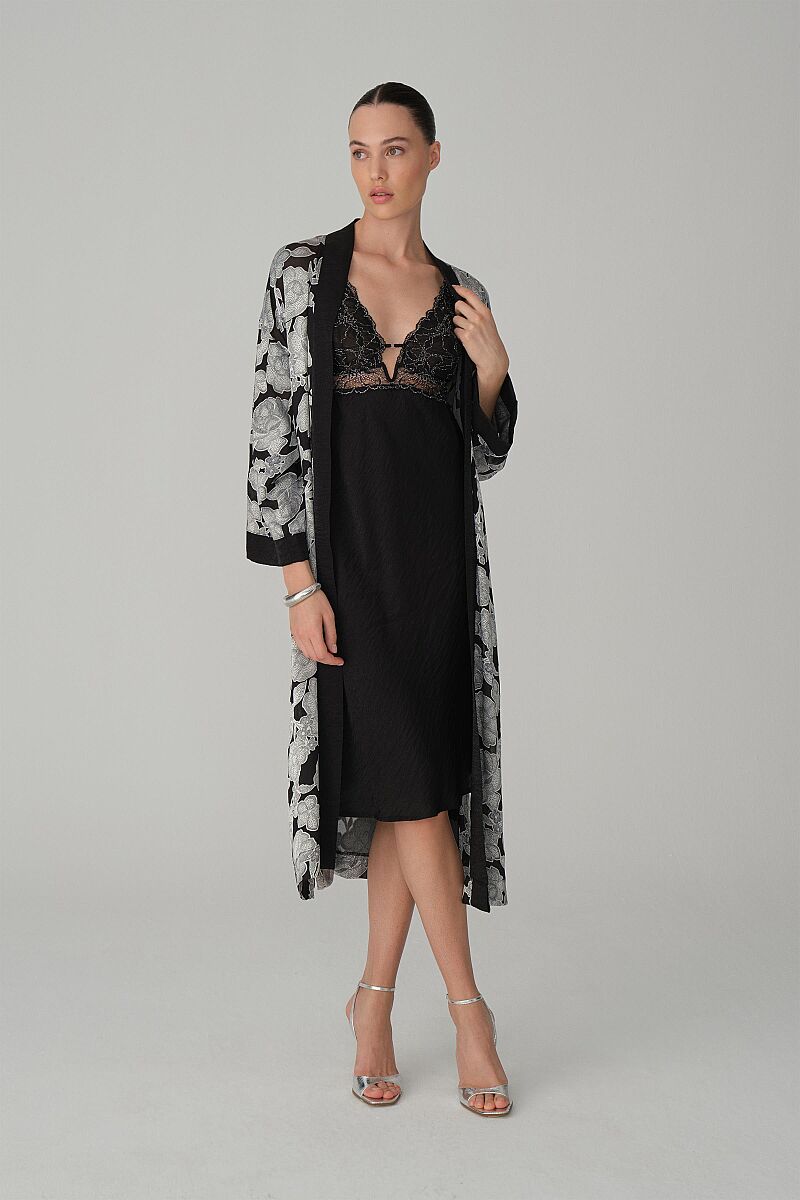 LINDA - Vegan İpek Saten Beşli Gelin Çeyiz Takımı - Black - Pierre Cardin