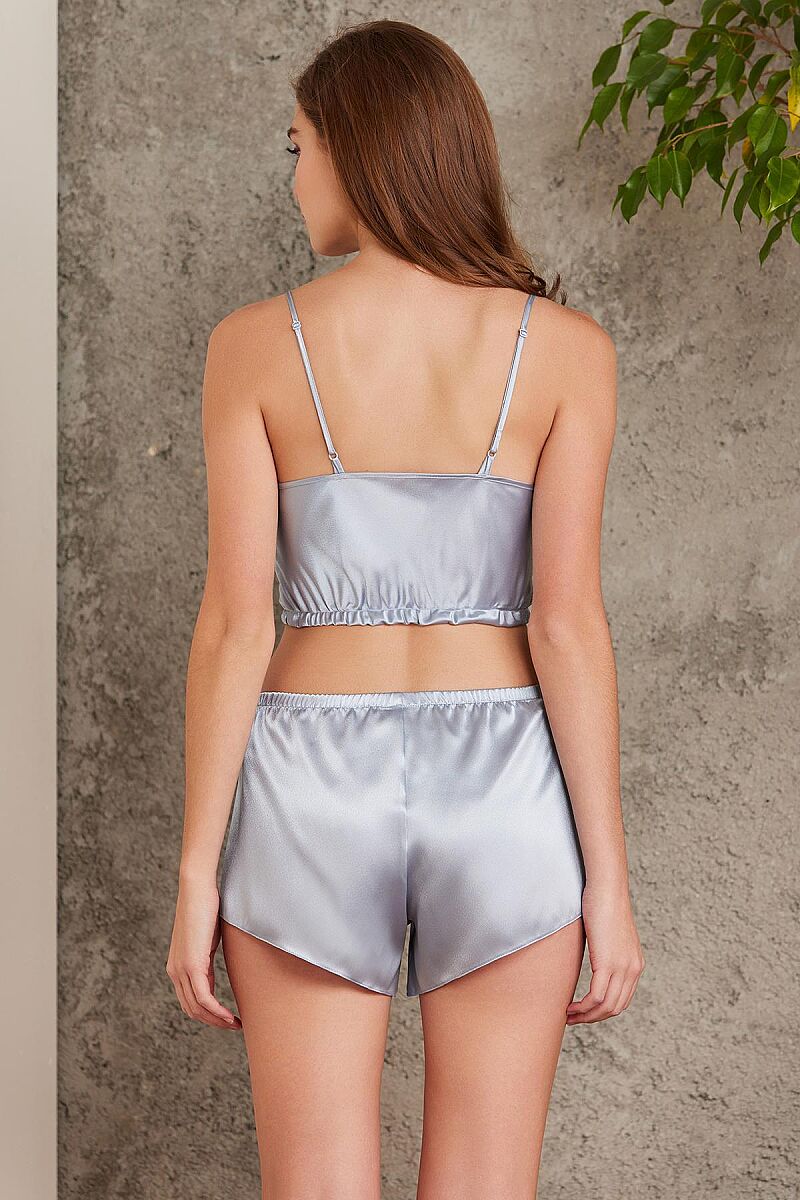 Crop'lu Saten Kadın Şort Takım - 467 Mist - Pierre Cardin (1)