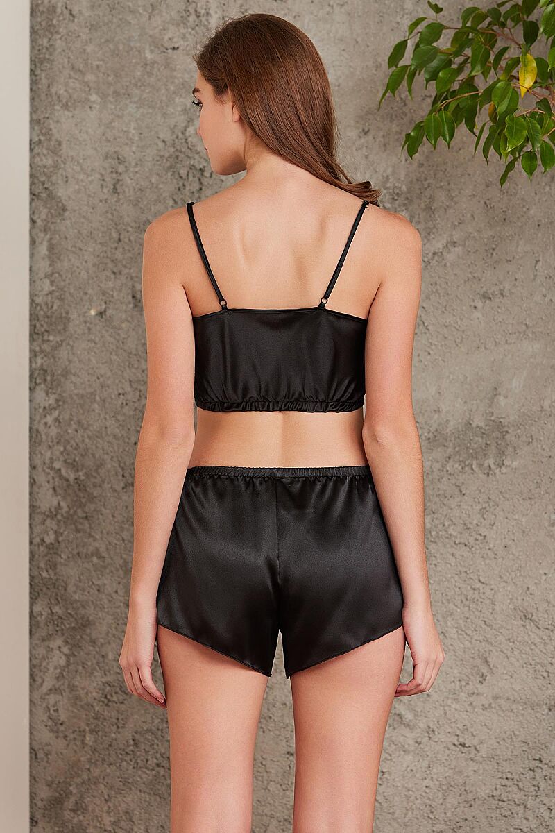Crop'lu Saten Kadın Şort Takım - 467 Siyah - Pierre Cardin (1)