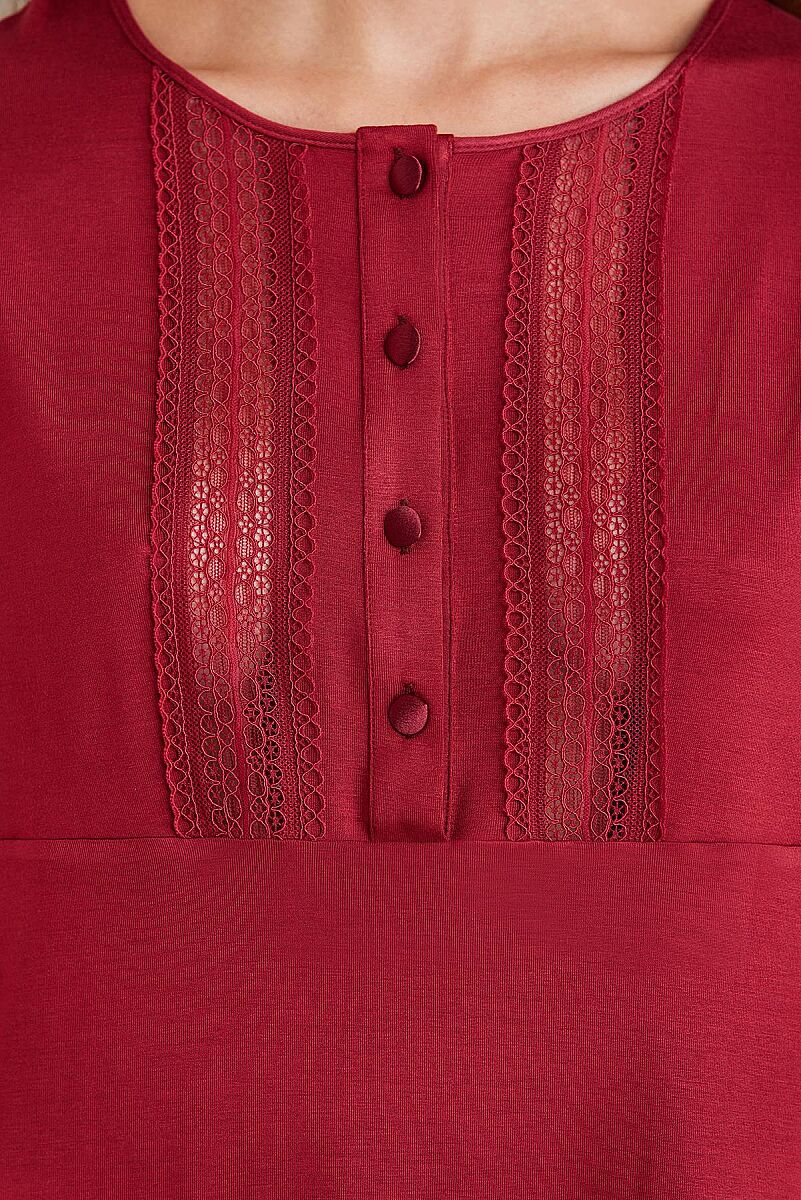Dantelli Penye 3'lü Lohusa Pijama Takımı - 2800 Bordo - Pierre Cardin (1)