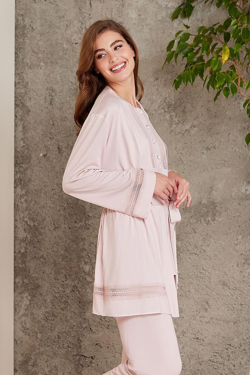 Dantelli Penye 3'lü Lohusa Pijama Takımı - 2800 Pudra - Pierre Cardin (1)