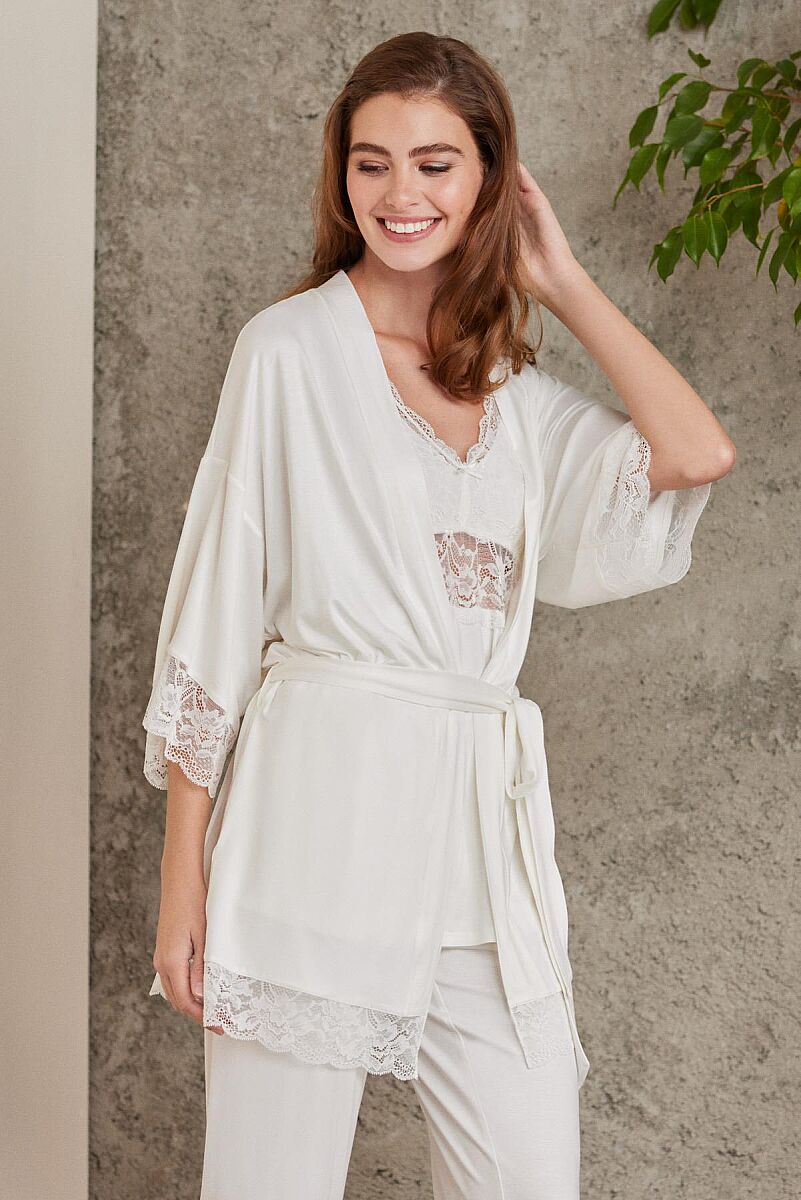 Dantelli Penye 3'lü Lohusa Pijama Takımı - 2810 Ekru - Pierre Cardin (1)