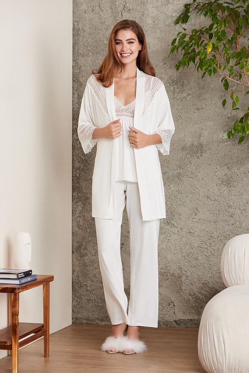 Dantelli Penye 3'lü Lohusa Pijama Takımı - 2820 Ekru - Pierre Cardin (1)