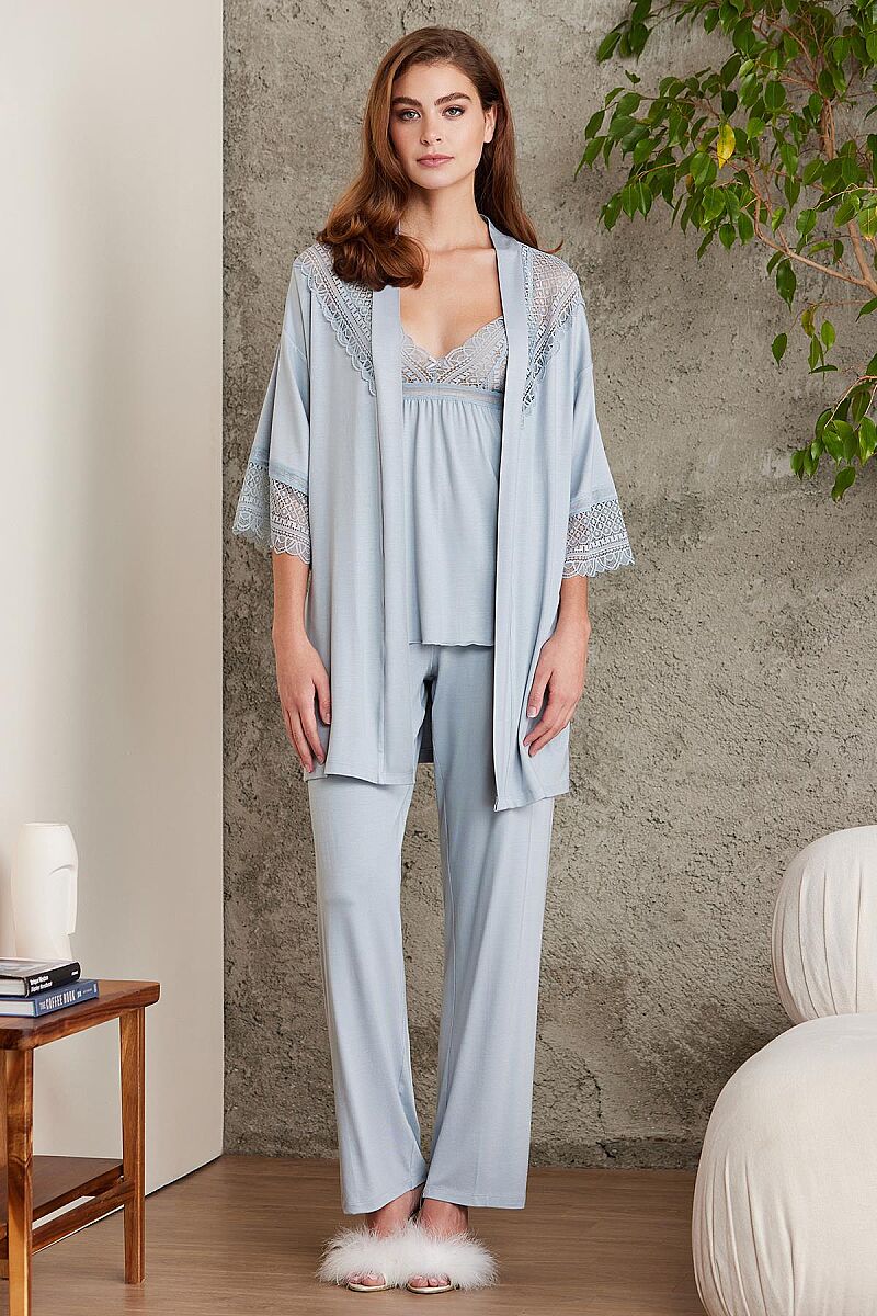 Dantelli Penye 3'lü Lohusa Pijama Takımı - 2820 Mist - Pierre Cardin (1)
