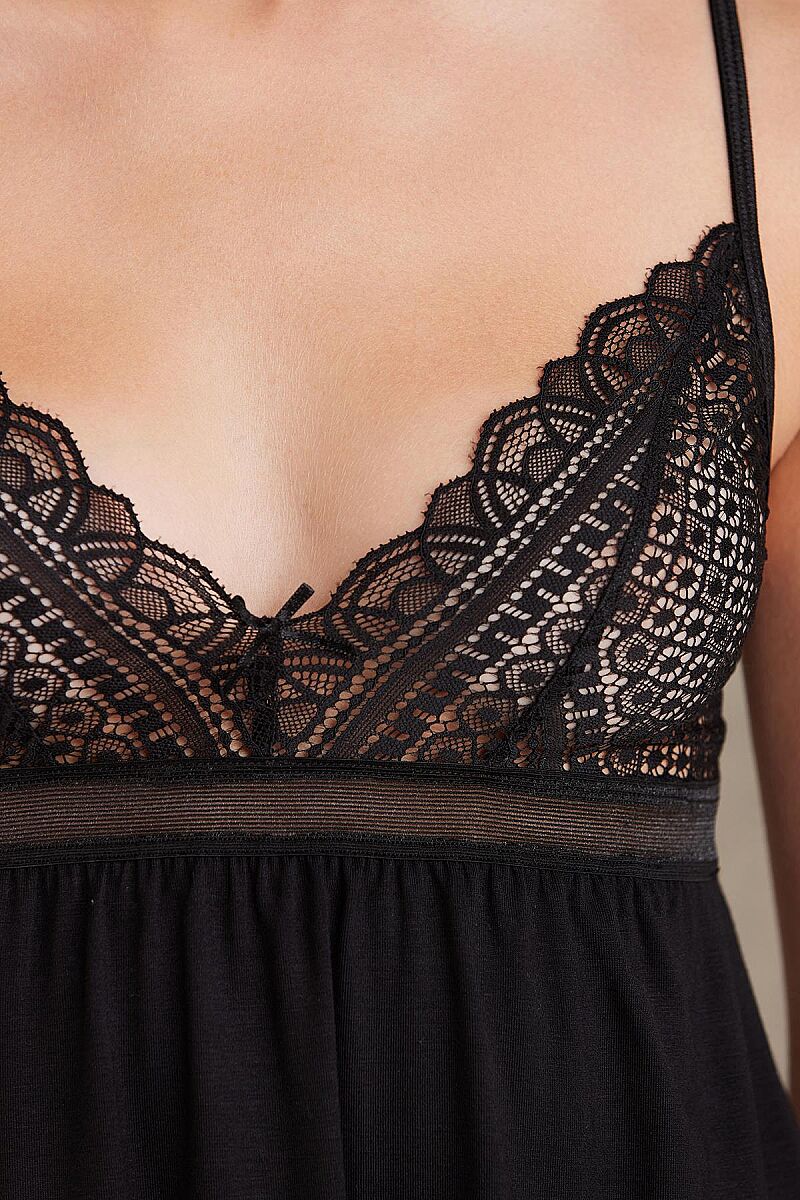 Dantelli Penye 3'lü Lohusa Pijama Takımı - 2820 Siyah - Pierre Cardin (1)