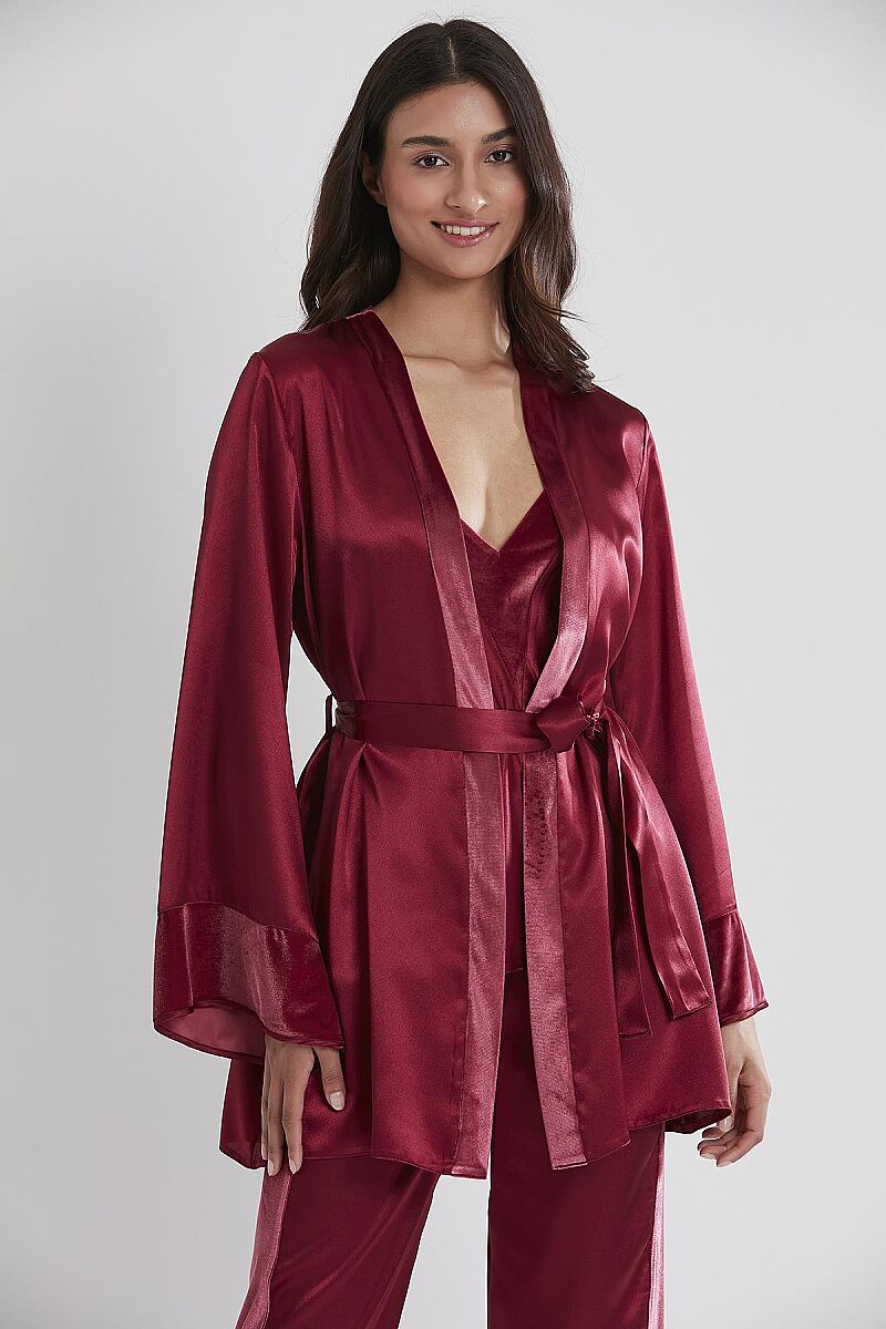 Kadife Saten 3'lü Kadın Pijama Takımı - 2040 Bordo - Pierre Cardin