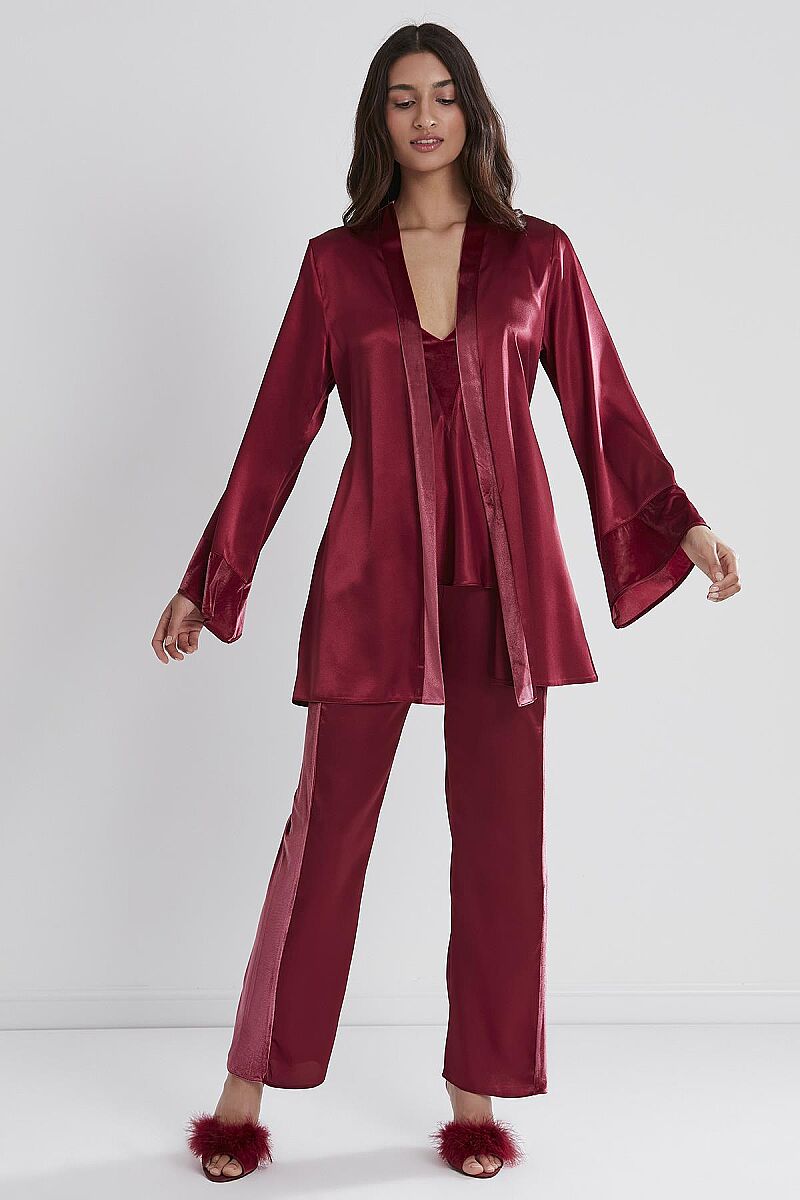 Kadife Saten 3'lü Kadın Pijama Takımı - 2040 Bordo - Pierre Cardin (1)
