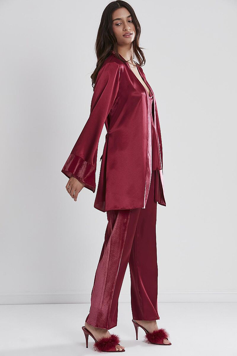 Kadife Saten 3'lü Kadın Pijama Takımı - 2040 Bordo - Pierre Cardin (1)