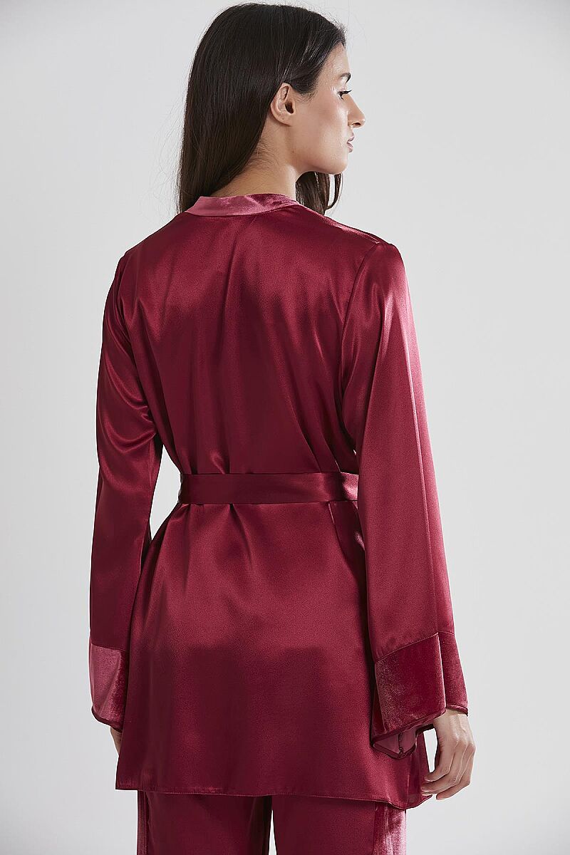 Kadife Saten 3'lü Kadın Pijama Takımı - 2040 Bordo - Pierre Cardin (1)