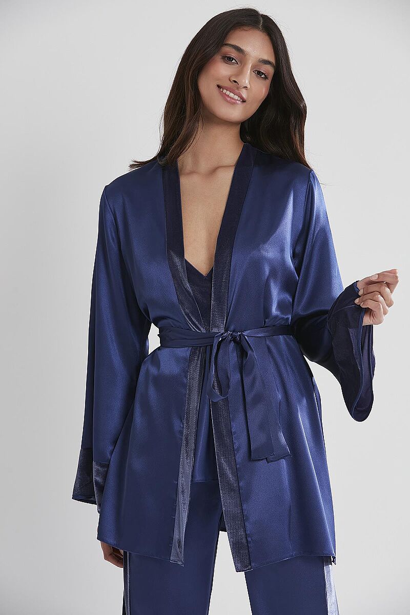 Kadife Saten 3'lü Kadın Pijama Takımı - 2040 Lacivert - Pierre Cardin