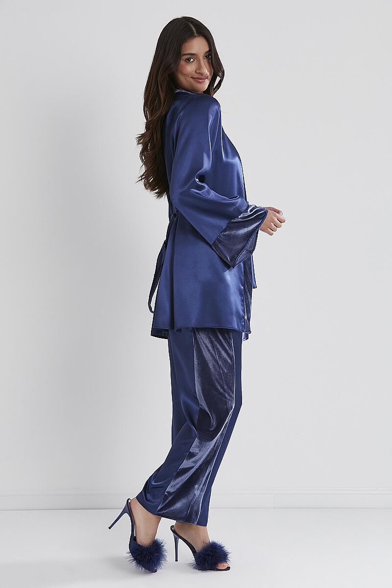Kadife Saten 3'lü Kadın Pijama Takımı - 2040 Lacivert - Pierre Cardin (1)