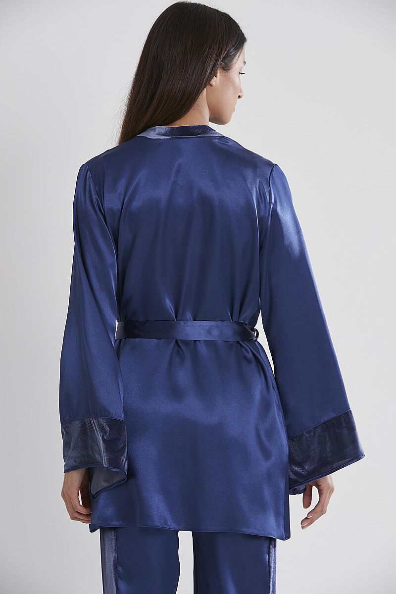 Kadife Saten 3'lü Kadın Pijama Takımı - 2040 Lacivert - Pierre Cardin (1)