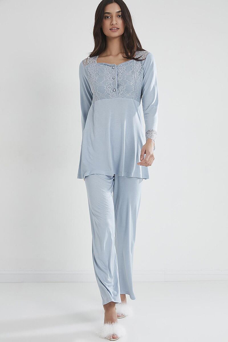 Penye Dantelli Lohusa Pijama Takımı - 1241 Mist - Pierre Cardin (1)
