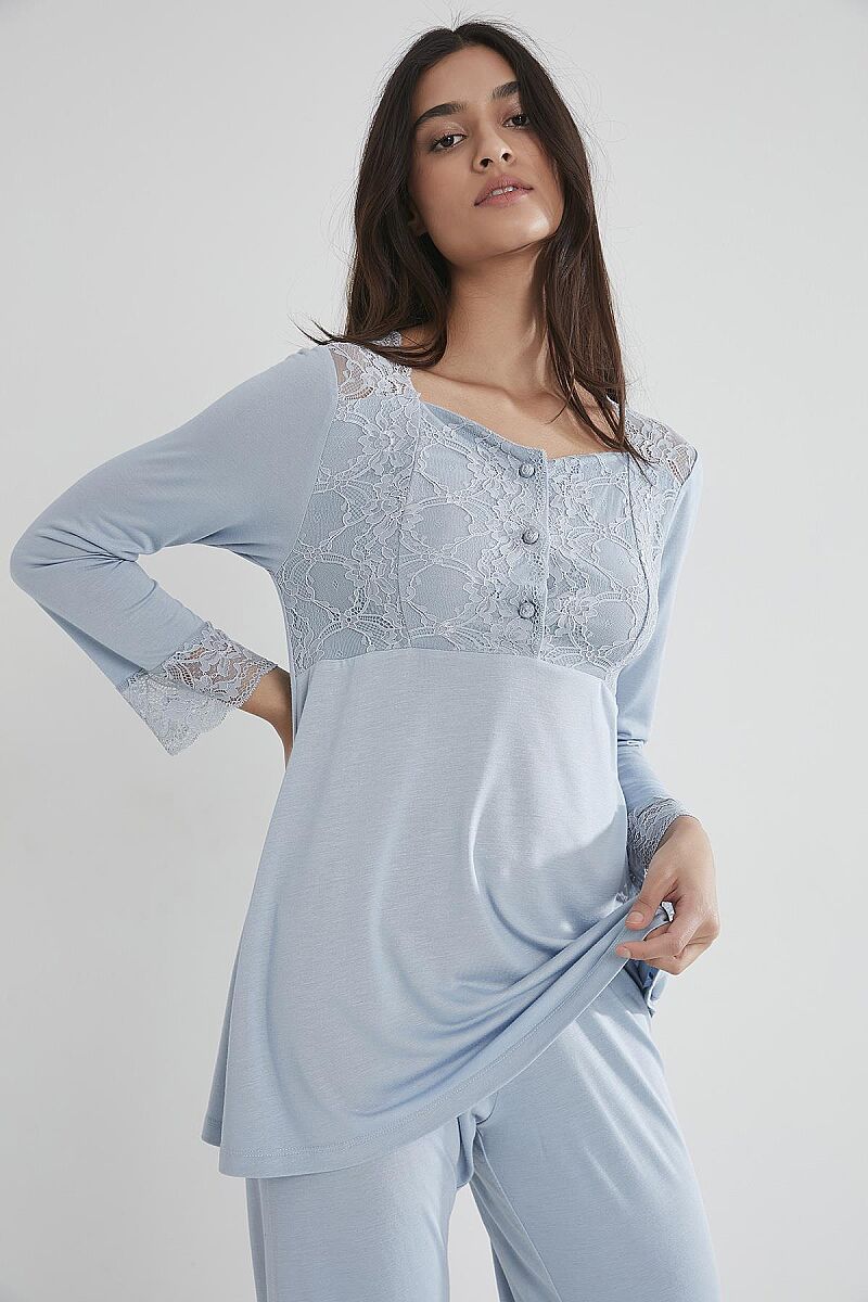 Penye Dantelli Lohusa Pijama Takımı - 1241 Mist - Pierre Cardin (1)
