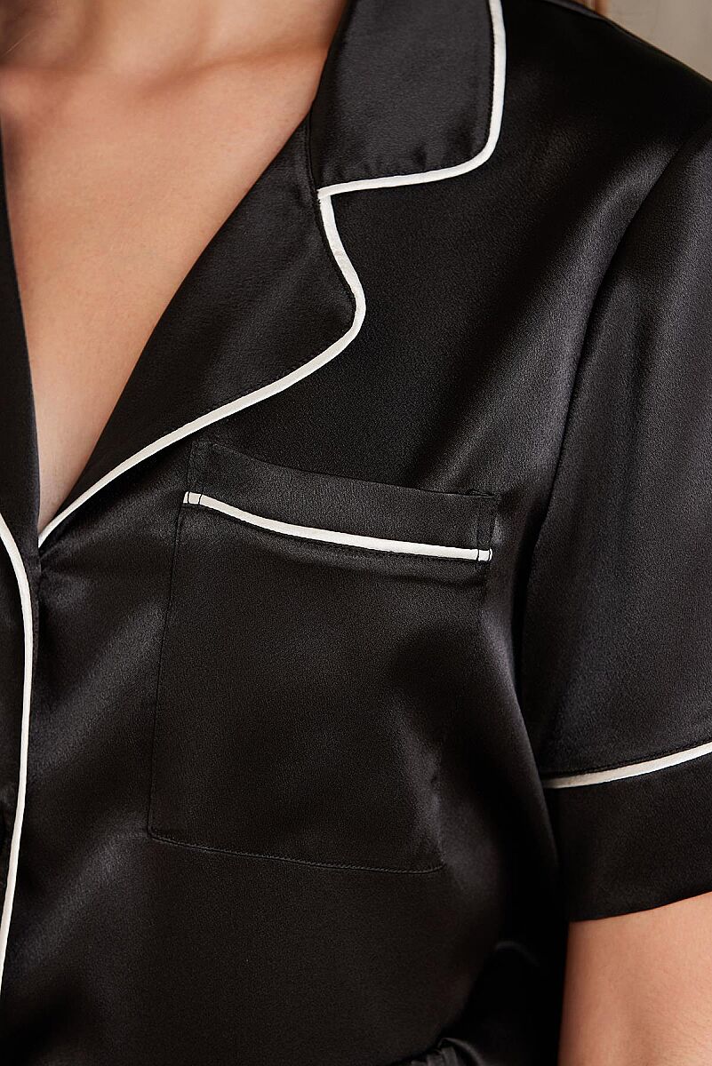 Saten Biyeli Kadın Pijama Takımı - 1205 Siyah - Pierre Cardin (1)