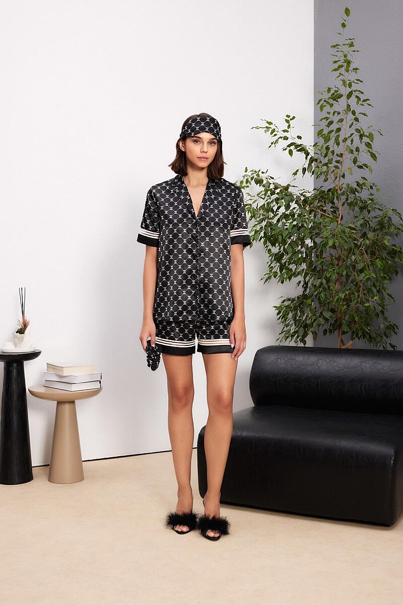 Saten Biyeli Kadın Pijama Takımı - 1325 Siyah - Pierre Cardin
