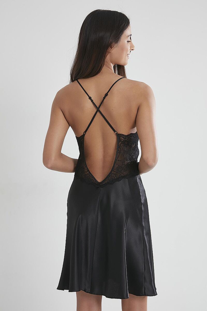 Saten Dantelli Kadın Gecelik - 608 Siyah - Pierre Cardin (1)