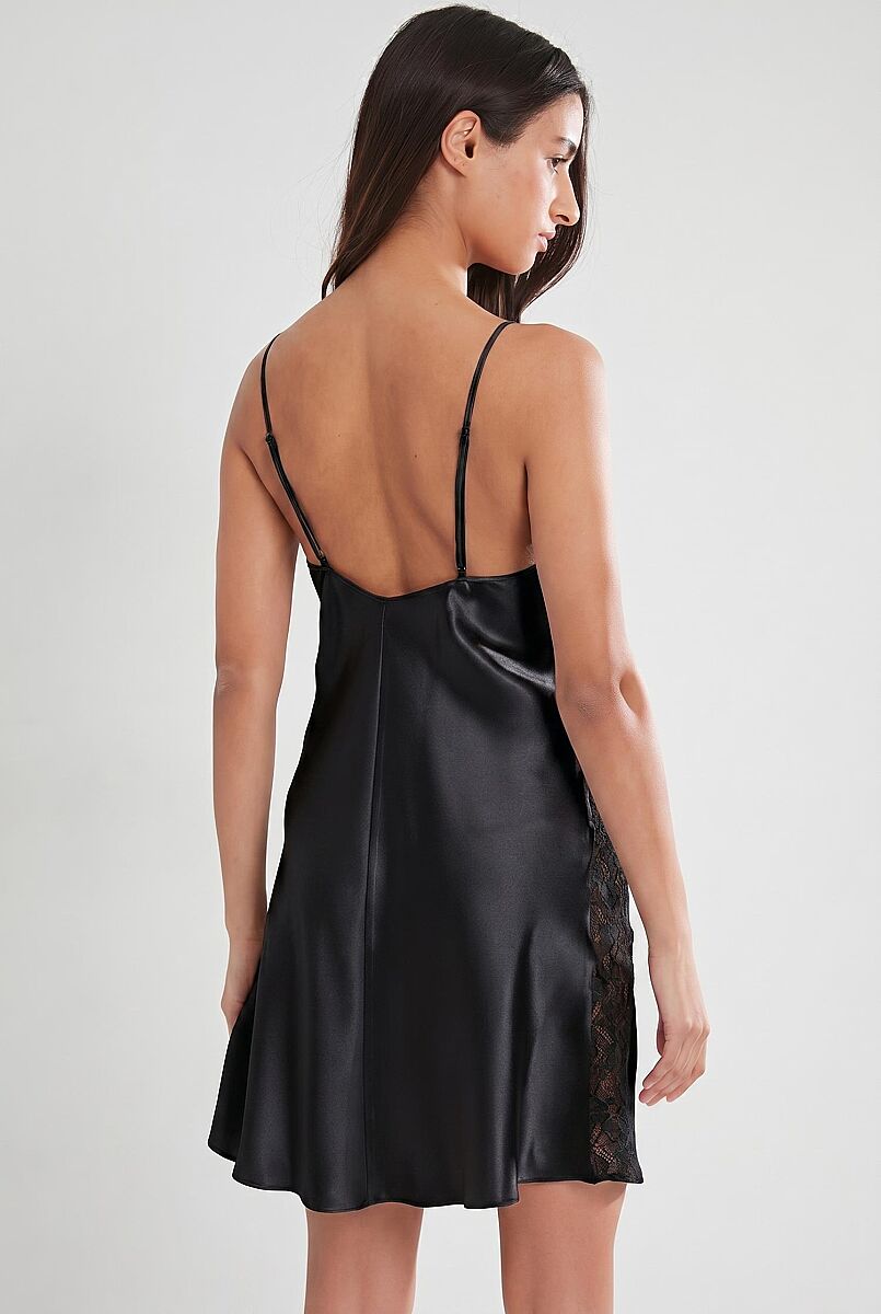 Saten Dantelli Kadın Gecelik - 624 Siyah - Pierre Cardin (1)