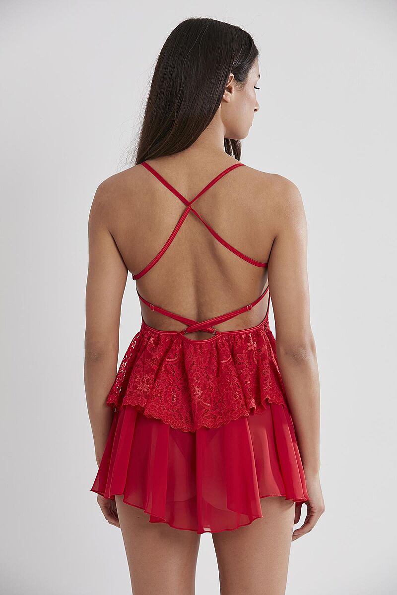 Saten Dantelli Kadın Gecelik - 645 Kırmızı - Pierre Cardin (1)