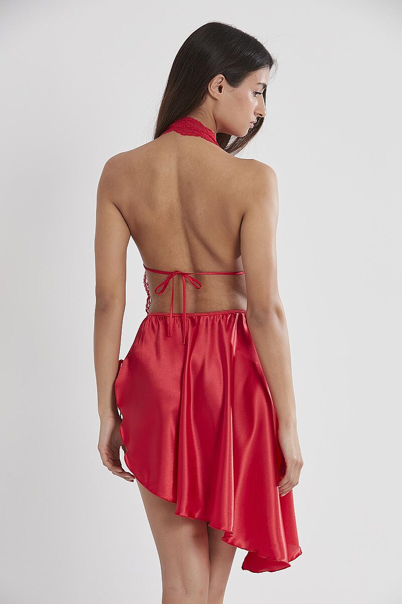 Saten Dantelli Kadın Gecelik - 805 Kırmızı - Pierre Cardin (1)