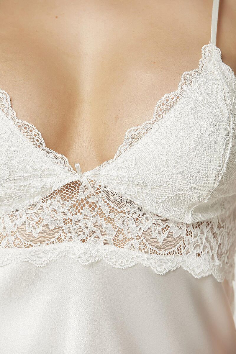 Saten Dantelli Kadın Gecelik - 890 Ekru - Pierre Cardin (1)