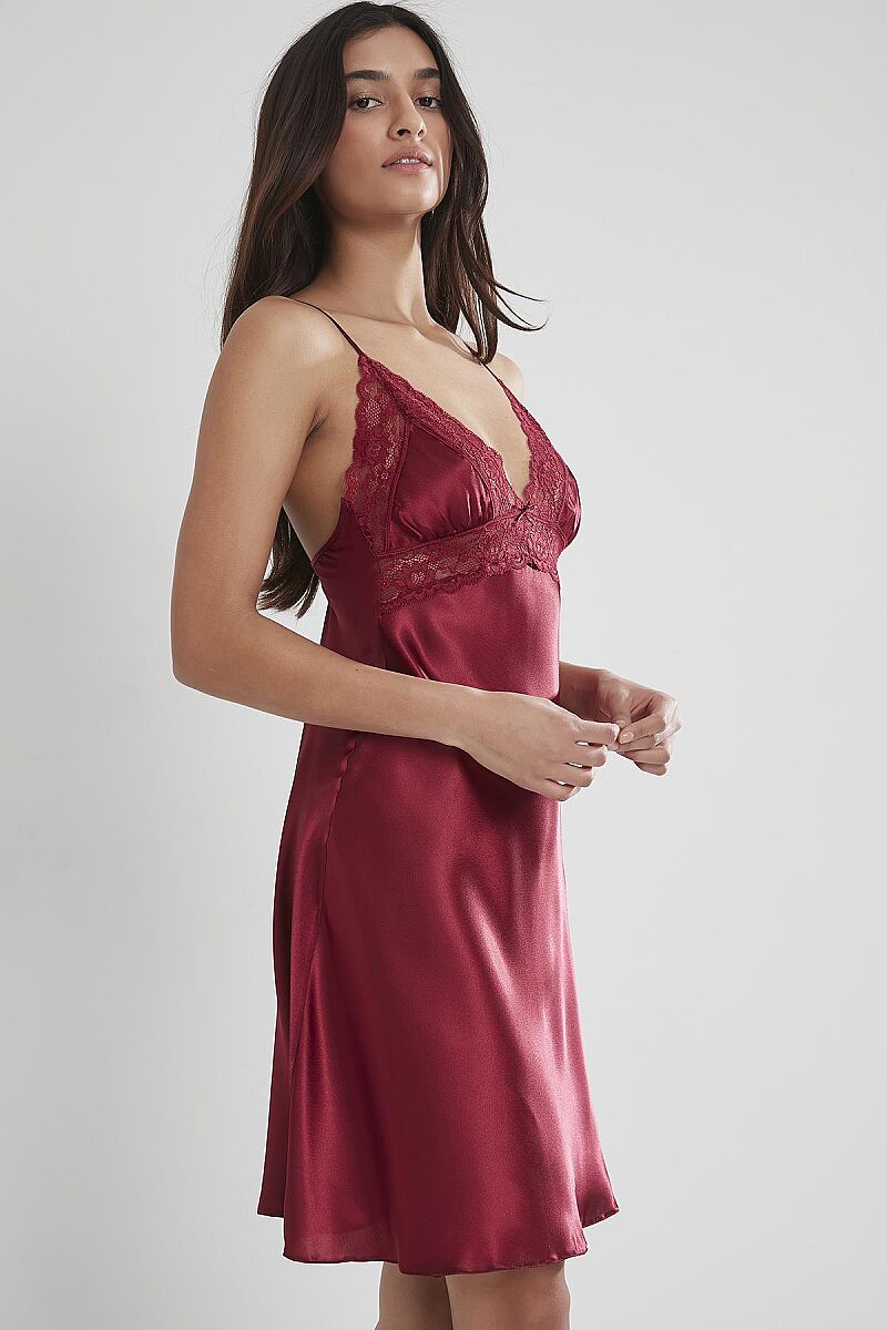 Saten Dantelli Kadın Gecelik - 603 Bordo - Pierre Cardin