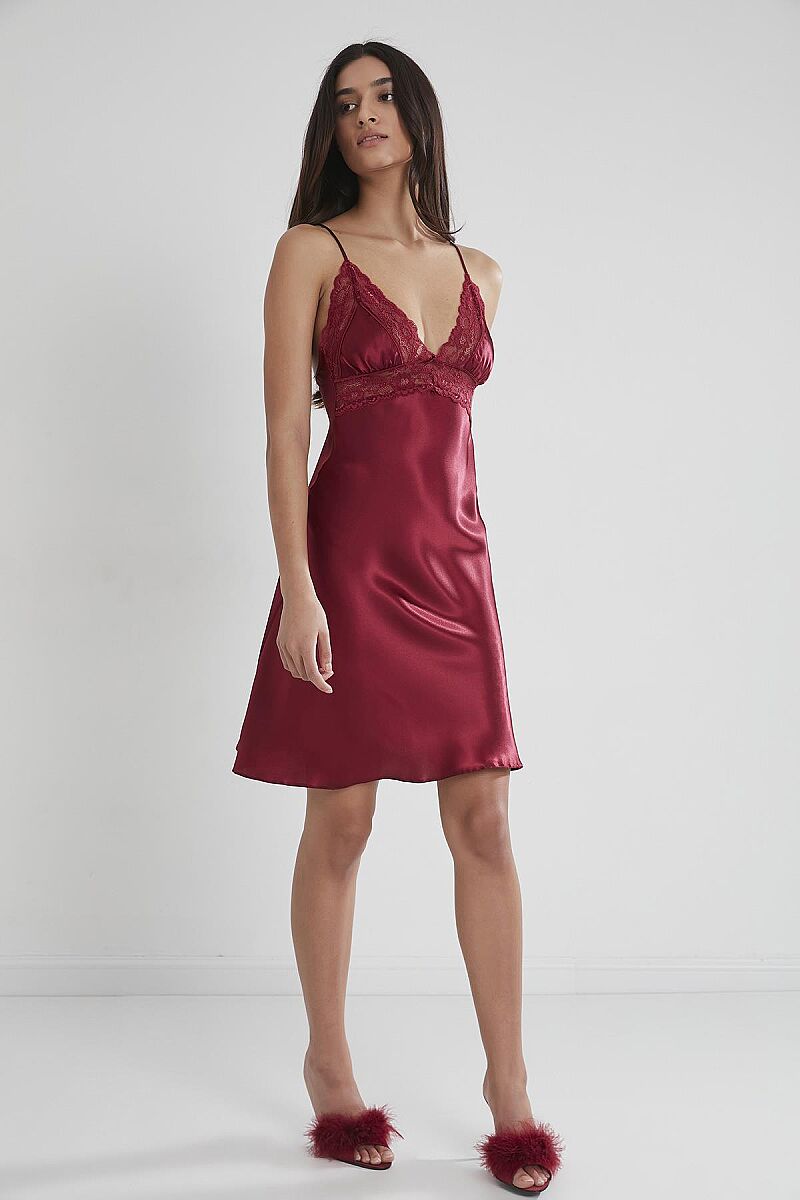 Saten Dantelli Kadın Gecelik - 603 Bordo - Pierre Cardin (1)
