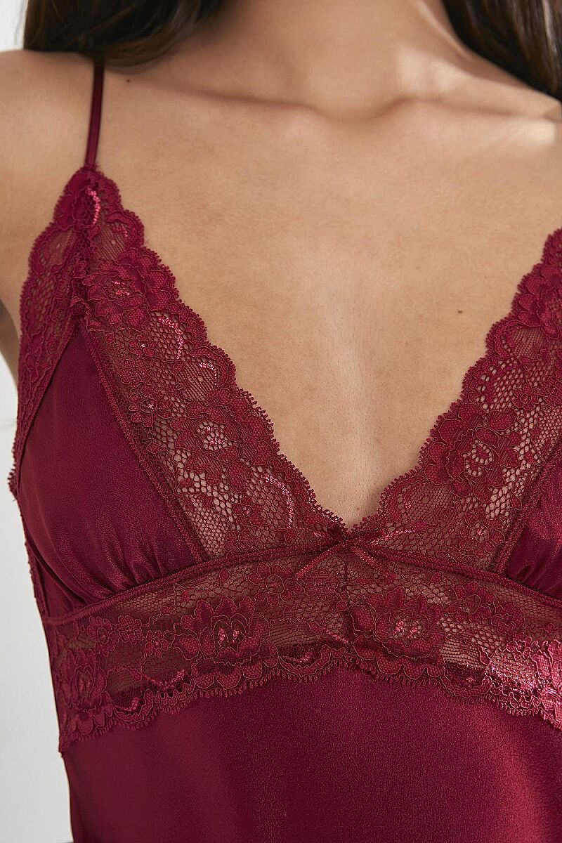 Saten Dantelli Kadın Gecelik - 603 Bordo - Pierre Cardin (1)