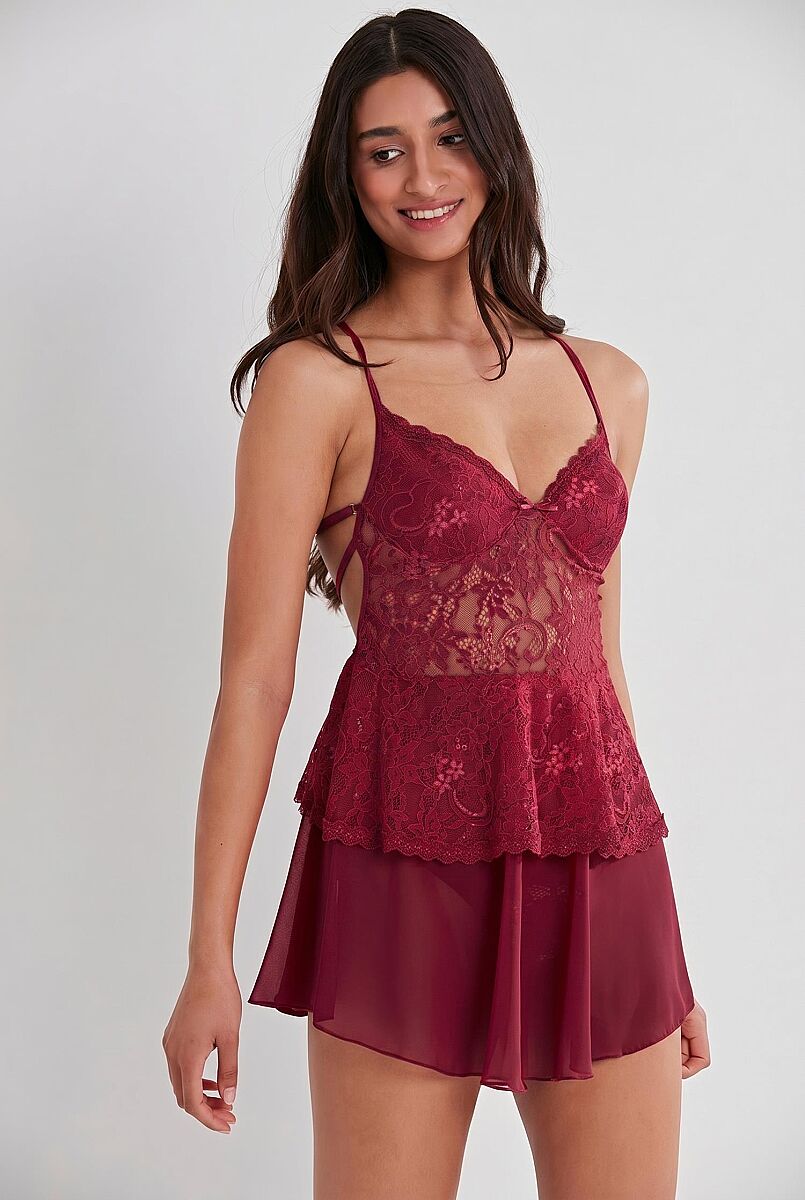 Saten Dantelli Kadın Gecelik - 645 Bordo - Pierre Cardin