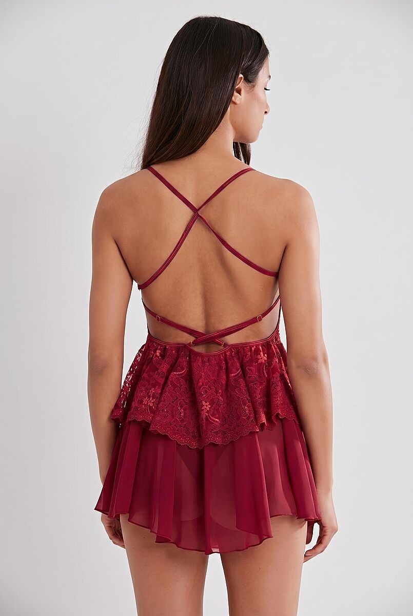 Saten Dantelli Kadın Gecelik - 645 Bordo - Pierre Cardin (1)
