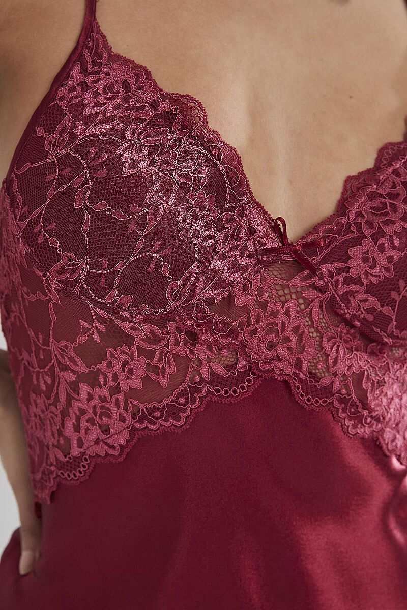 Saten Dantelli Kadın Gecelik ve Sabahlık Takımı - 4050 Bordo - Pierre Cardin (1)