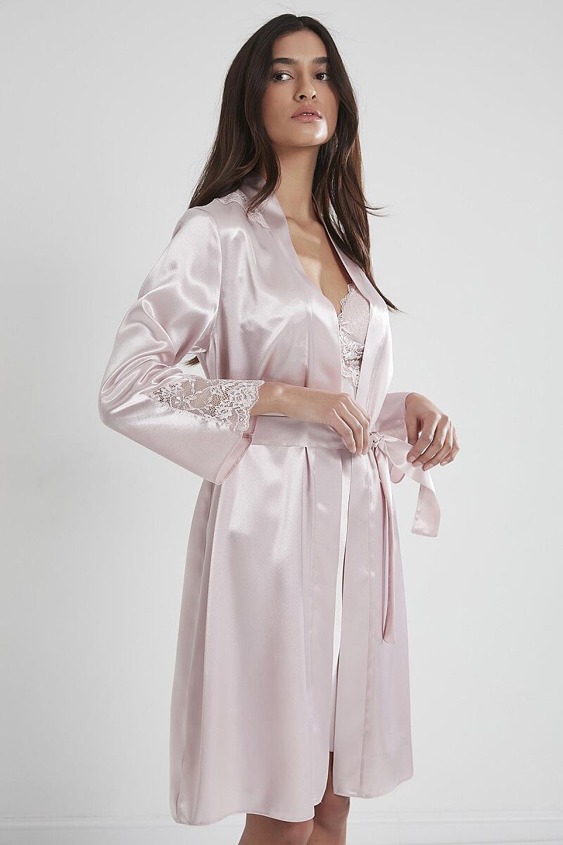 Saten Dantelli Kadın Gecelik ve Sabahlık Takımı - 4050 Pudra - Pierre Cardin (1)