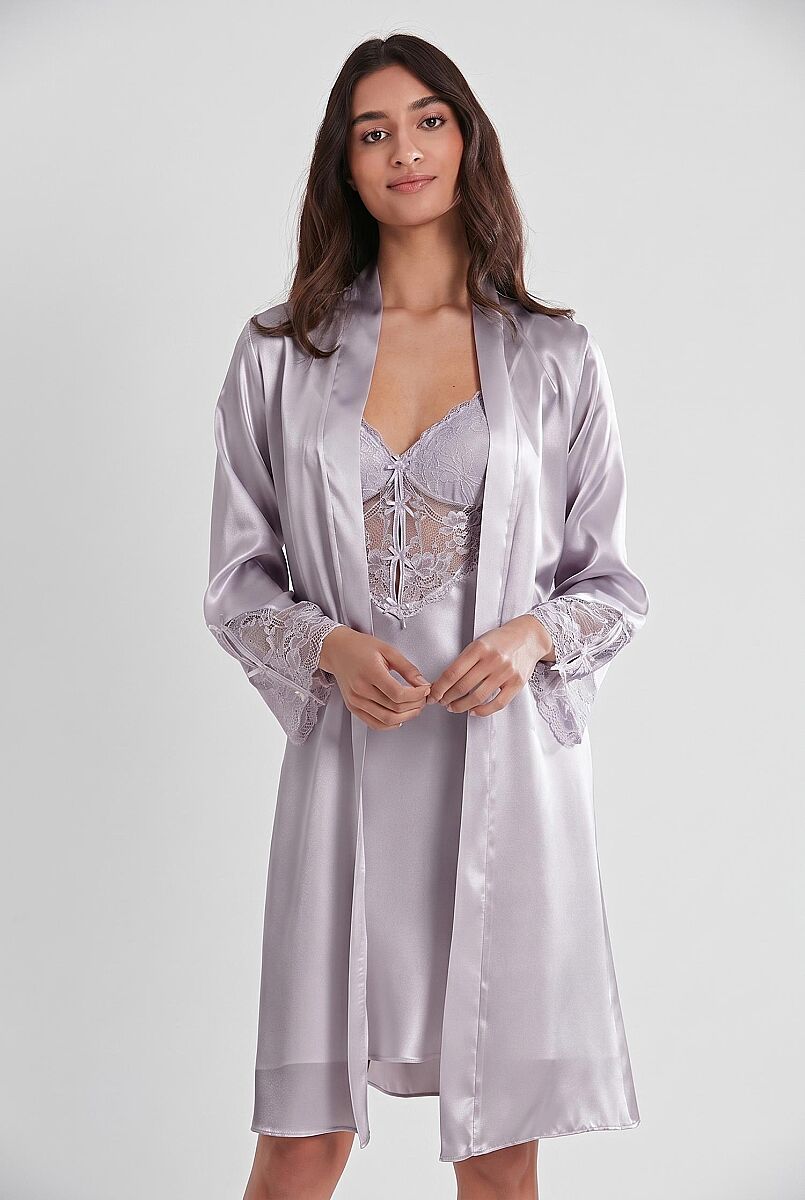 Saten Dantelli Kadın Gecelik ve Sabahlık Takımı - 4300 Royal - Pierre Cardin