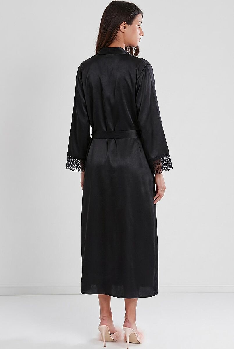 Saten Dantelli Kadın Gecelik ve Sabahlık Takımı - 4370 Siyah - Pierre Cardin (1)