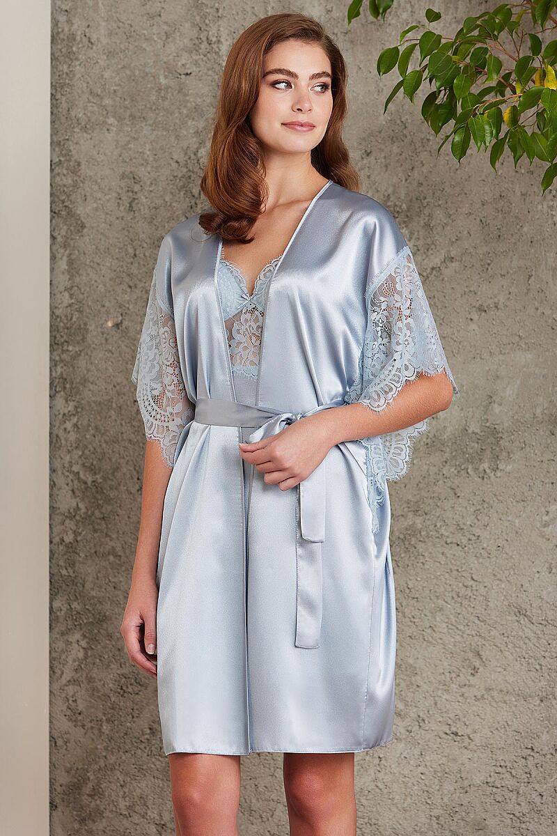 Saten Dantelli Kadın Gecelik ve Sabahlık Takımı - 4490 Mist - Pierre Cardin (1)