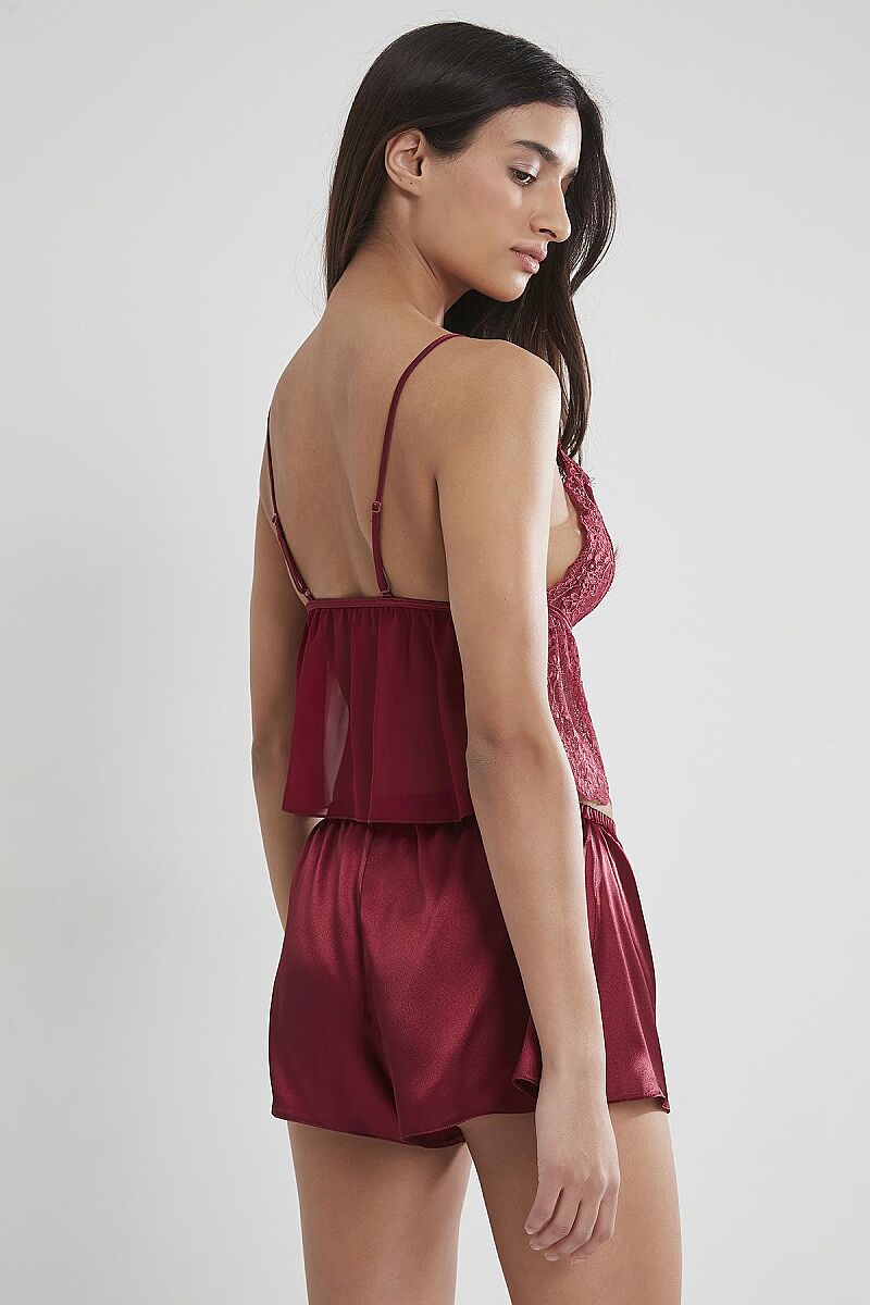 Saten Dantelli Şort - Babydoll Takım - 450 Bordo - Pierre Cardin (1)
