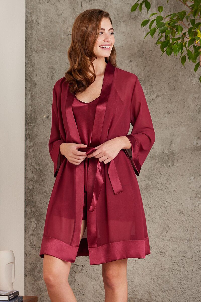Saten Dörtlü Gelin Çeyiz Seti - 7085 Bordo - Pierre Cardin