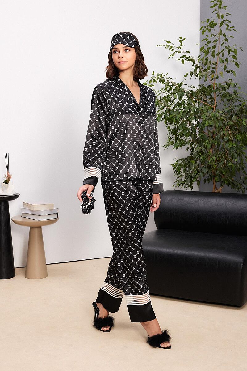 Saten Kadın Pijama Takımı - 1320 Siyah - Pierre Cardin