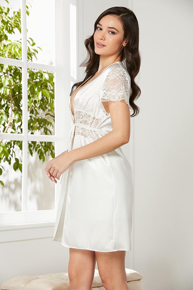Saten Kadın Sabahlık - 1020 Ekru - Pierre Cardin (1)