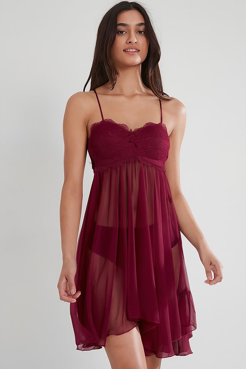 Şifon Dantelli Kadın Gecelik - 880 Bordo - Pierre Cardin (1)