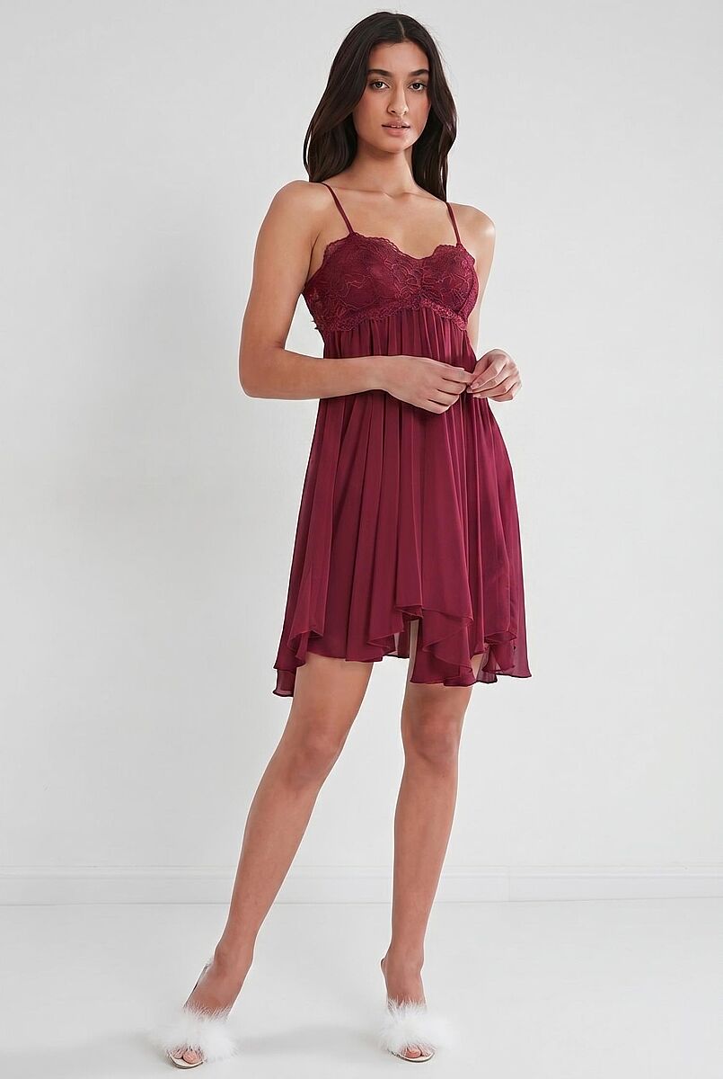 Şifon Dantelli Kadın Gecelik - 880 Bordo - Pierre Cardin (1)