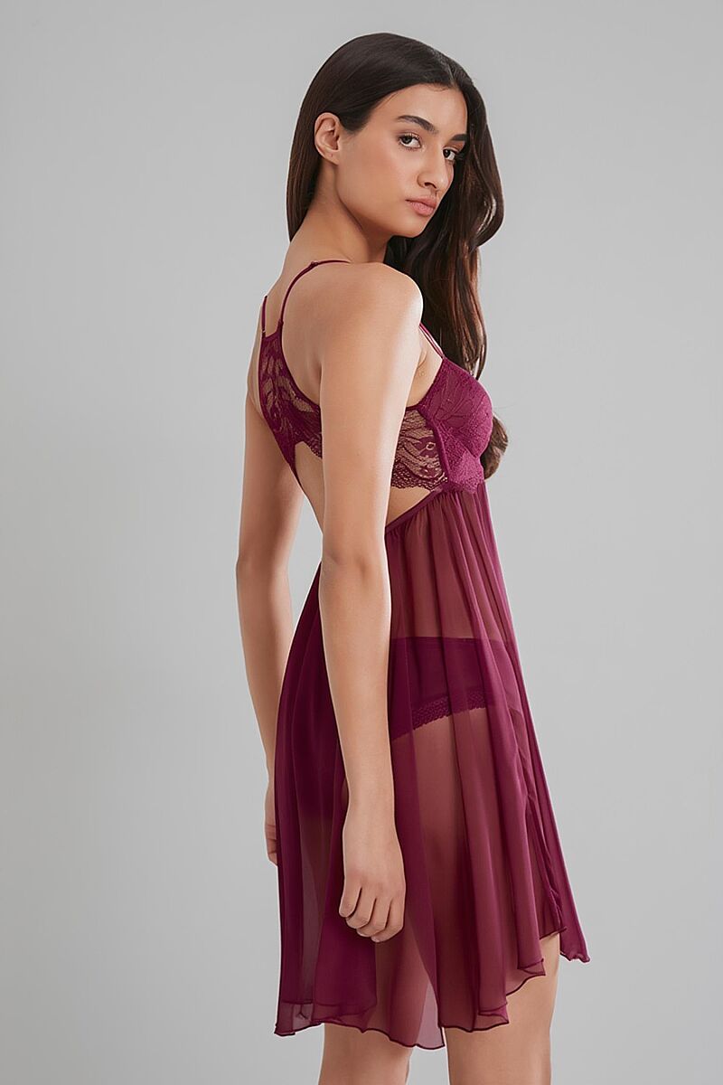 Şifon Dantelli Kadın Gecelik - 880 Bordo - Pierre Cardin (1)