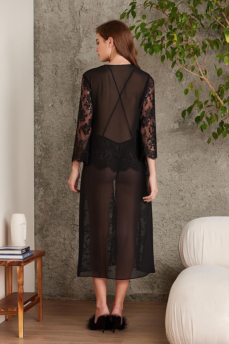 Sifon Dantelli Kadın Sabahlık Tulum Takım - 4810 Siyah - Pierre Cardin (1)